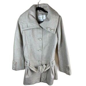 B B Dakota Size Small Beige Womans Coat Belted Shawl Collar Wool Blend